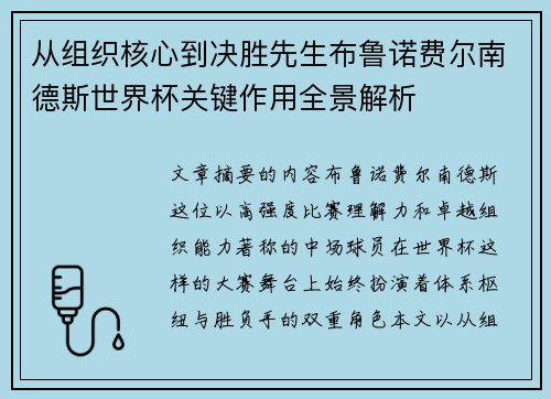 从组织核心到决胜先生布鲁诺费尔南德斯世界杯关键作用全景解析